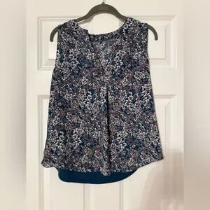 Loft Outlet | Teal, Purple, White Floral Sleeveless Blouse | Size XS